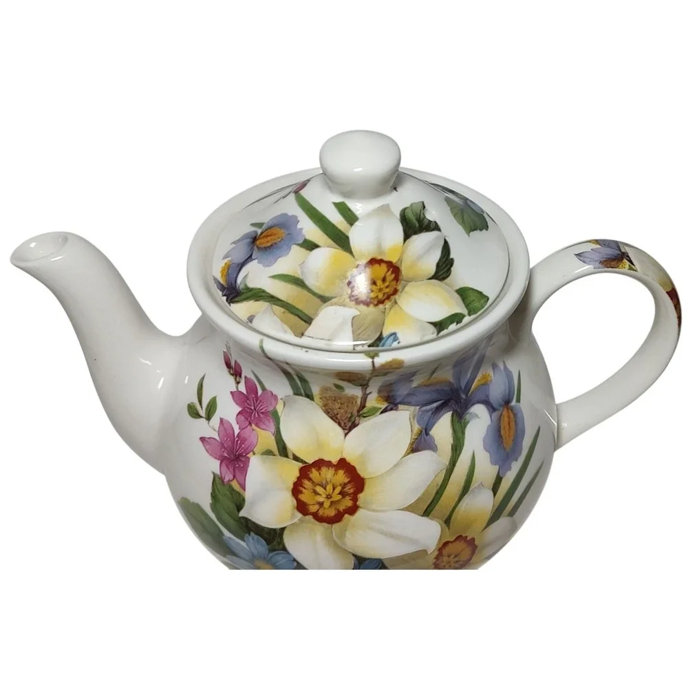Sadler Windsor Floral Teapot Lidded Iris Daffodils Spring Flowers England 6.5 In